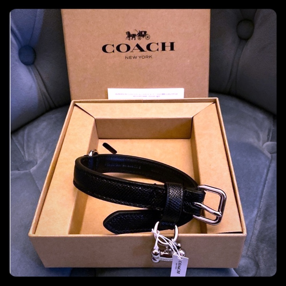 Coach Black Small Leather Dog Collar NWT